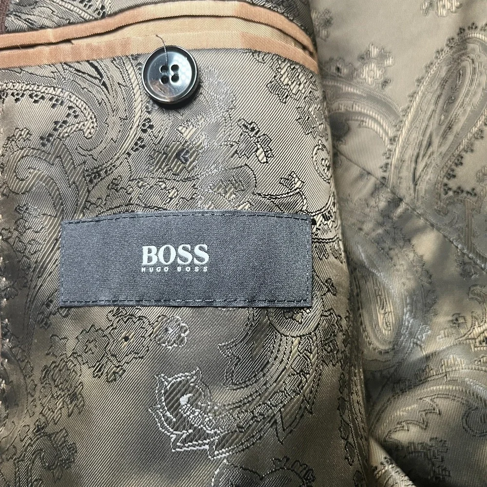 Hugo Boss Velvet Blazer Men's 46R Brown Sport Coat Jacket Stretch Paisley Lined
